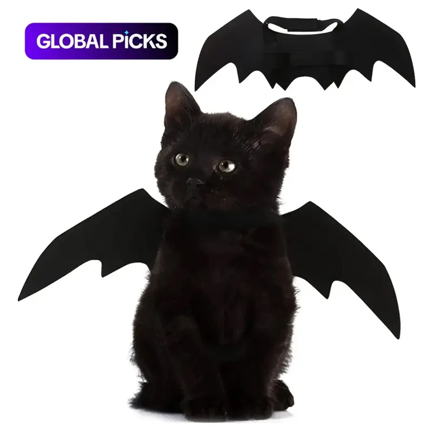 Halloween Bat Wings Cat Costume, Felt Pet Bat Cape with Adjustable Velcro Neck & Chest Straps, Lightweight Outfit for Cats