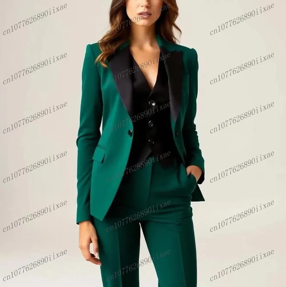Abiti da donna neri e verdi Lady Business Office Tuxedos Madre Festa di nozze Formale da donna Set da 3 pezzi Giacca Gilet Pantaloni