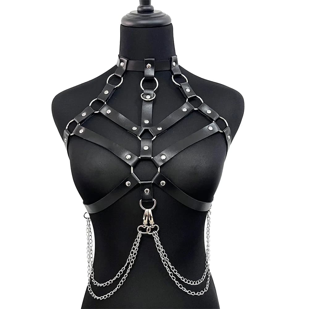 Catena con Lingerie in pelle donna Bondage pettorina Sexy abbigliamento erotico Decor corsetto cinture con cinturino Goth giarrettiera spada cintura