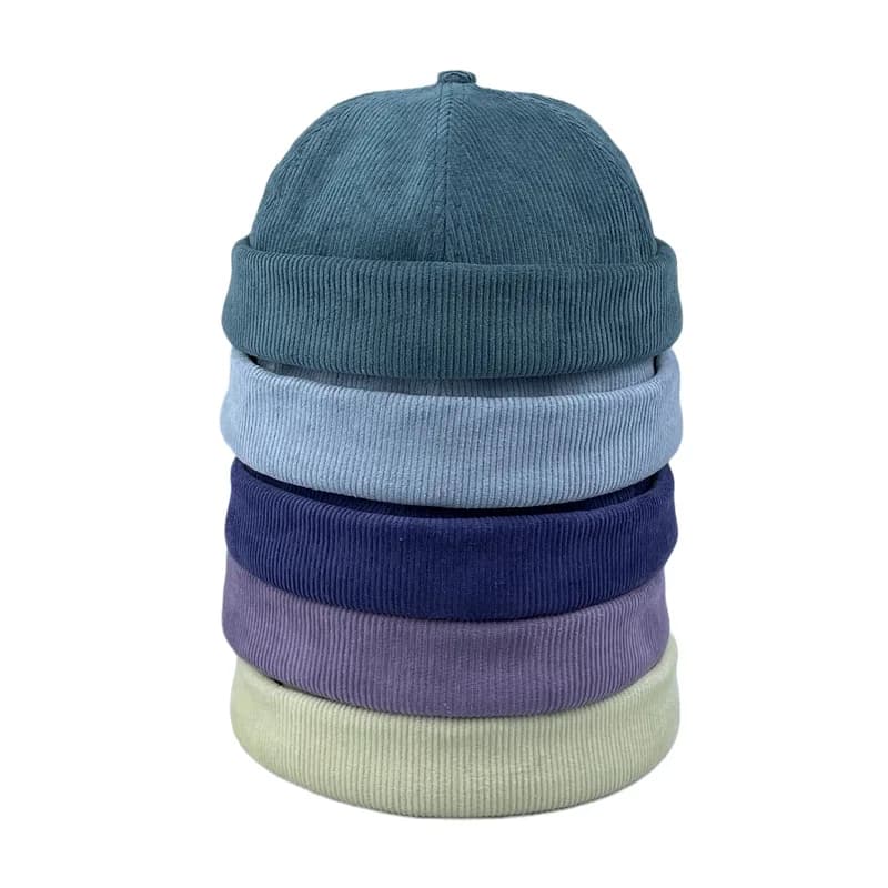 Cappello senza tesa unisex minimalista in velluto a coste tinta unita Berretto antivento Cappelli in pelle di melone, Cappelli per padrone di casa, Cappelli hip-hop, Cappelli rotondi