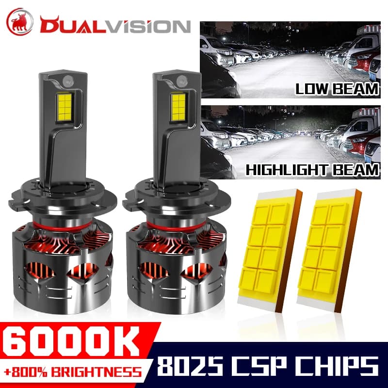 2 Fari LED H4 con 16 Chip CSP 8025, Sostituzione 1:1 per H1 H11 H8 H9 HB3 HB4 9005 9006 9012 HIR2, Mini Lampadine Auto 12V per Lenti Proiettore