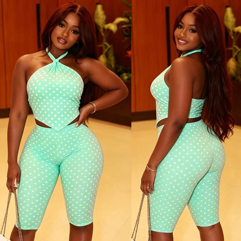 Fashion Polka Dot Outfits for Women Summer Two Piece Set Backless Halter Tops and Shorts Pants Sets Y2k Trend 2pcs Streetwear