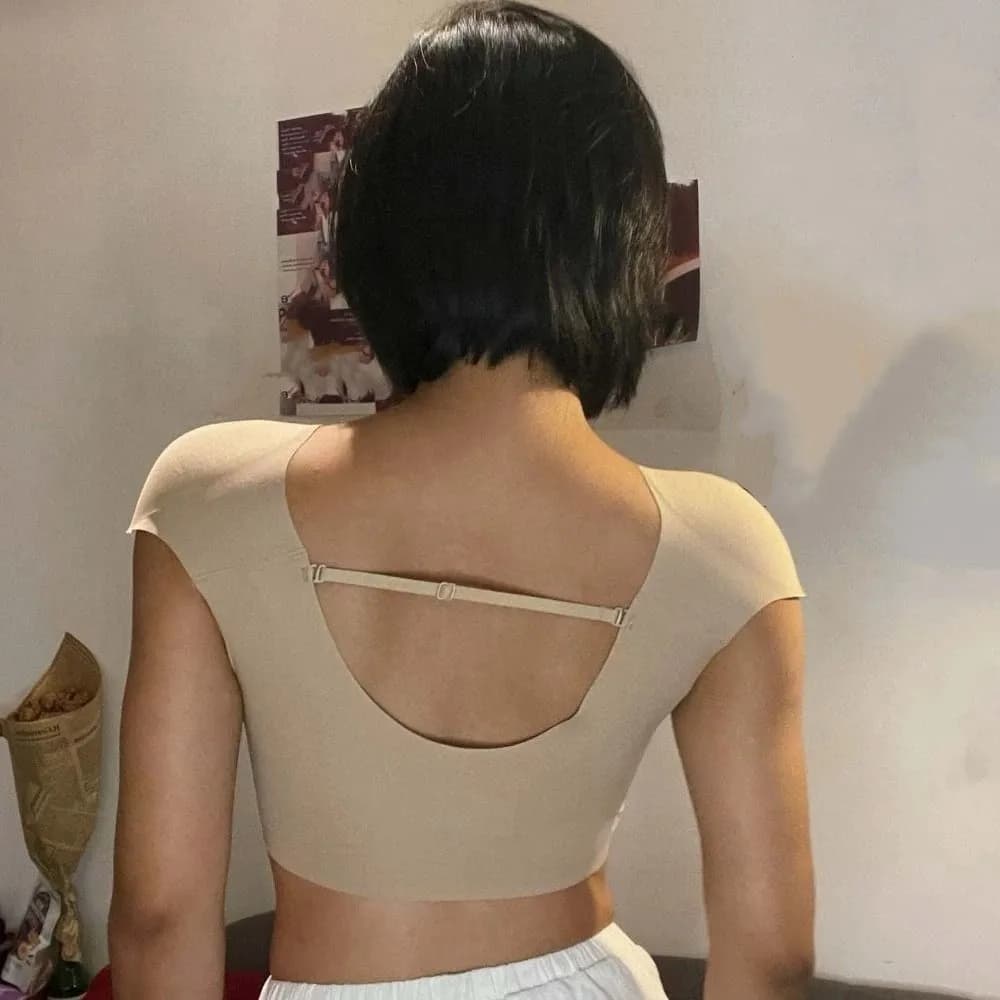 V-neck Right-angle Shoulder Bra Seamless Invisible Wireless Bra Bustier Chest Binder Underwear for Women Girls Shapewear