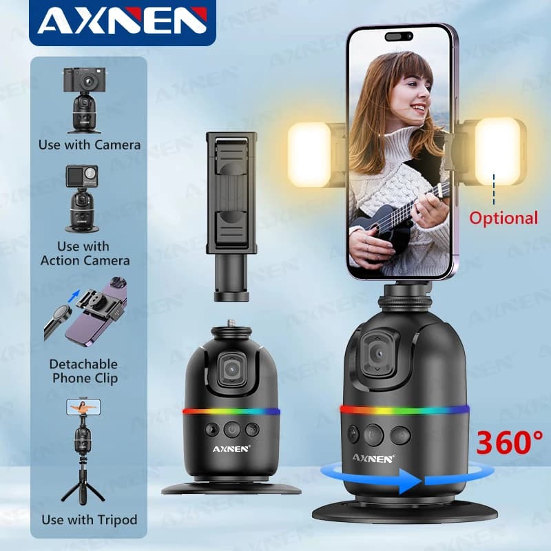 AXNEN P03 Selfie Stick con rotazione a 360 gradi Gimbal Auto Face Following Photography Stand Intelligente per fotocamere sportive per telefoni cellulari
