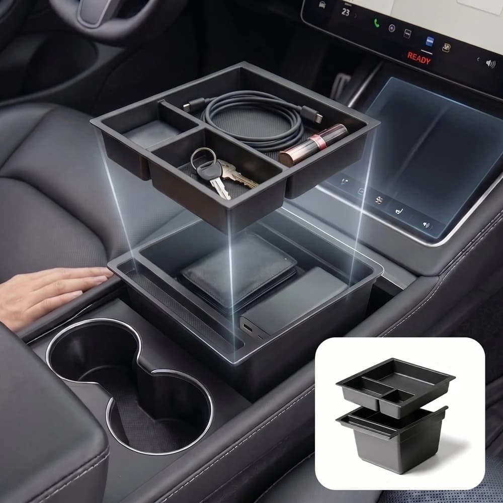 Front Rear Center Console Tray Armrest Hidden Magnetic Secret Box Wireless Charging Mat For Tesla Model Y Juniper 2025 2026