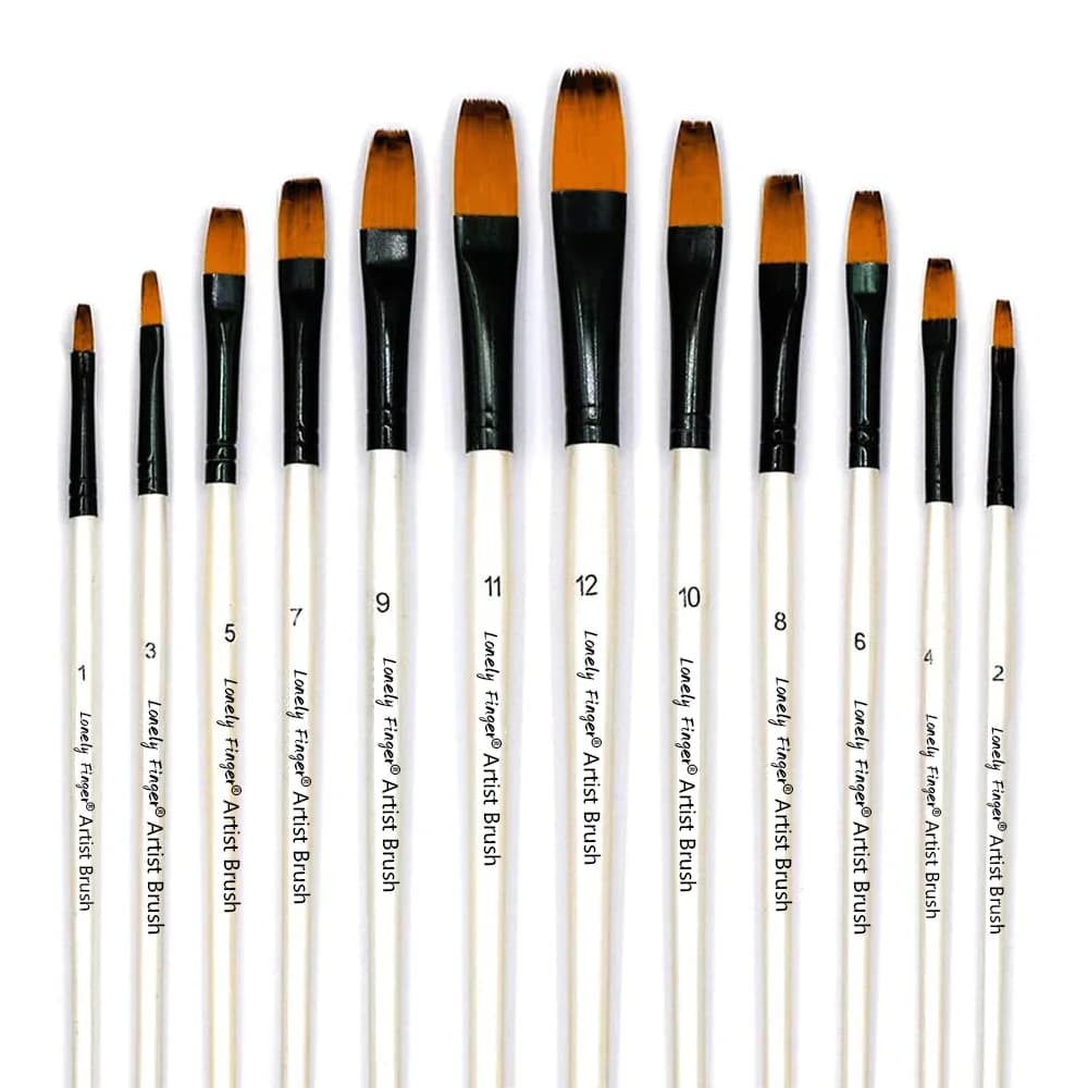 12pcs Artist Professional Flat Paint Brushes Set for Acrylic Watercolor Oil Painting, Face Body Nail Art, Crafts, Canvas, Rock