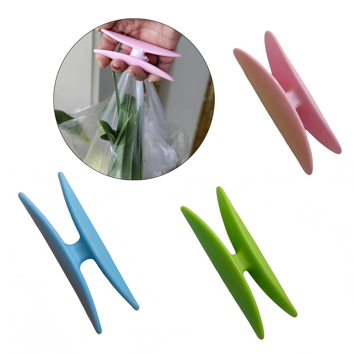 Set da 3/6 Pezzi: Clip Ergonomiche Antiscivolo per Manici di Borse della Spesa, Comode e Riutilizzabili, Organizzatore Ecologico per Bagagliaio Auto