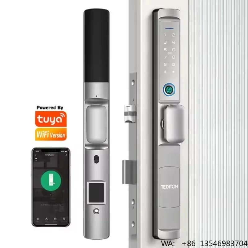 Cerraduras Inteligentes Tuya Wifi Keyless Electronic Intelligent Door Handle Lock Smart Fingerprint Sliding Door Lock