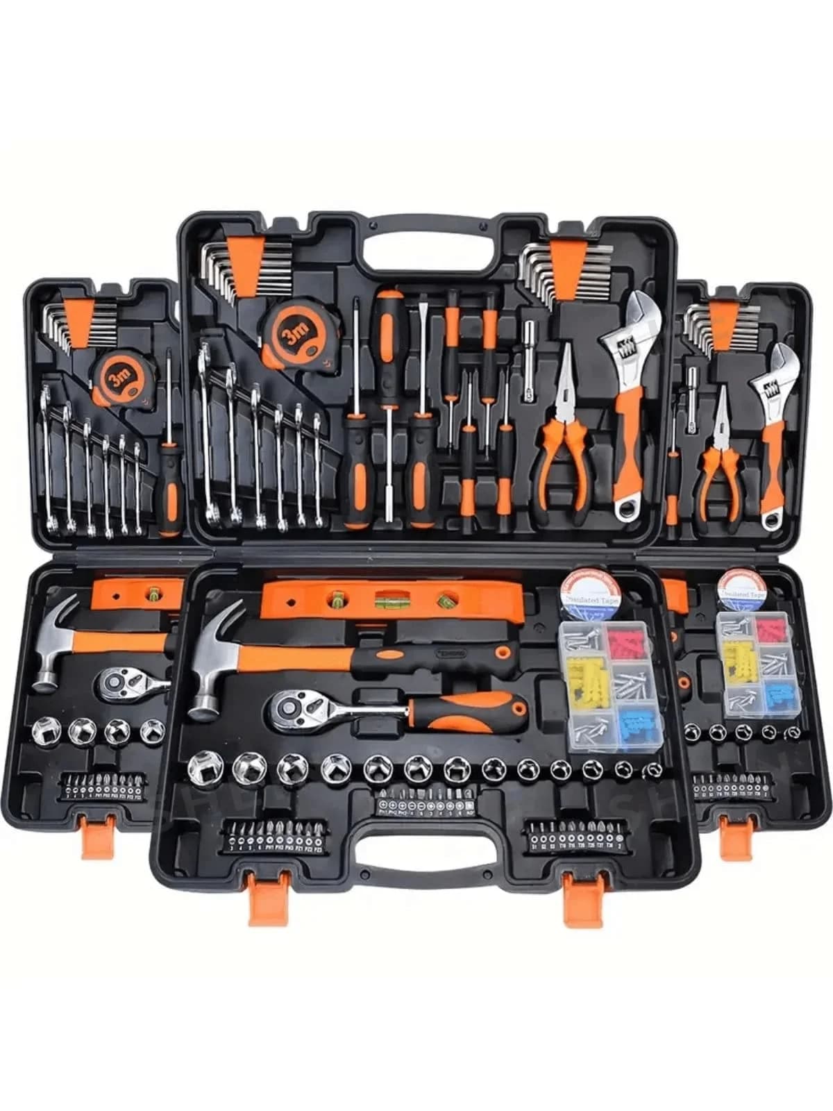Kit di Riparazione Auto Multifunzione 46 Pezzi, Set di Chiavi a Cricchetto con Bussole, Attacco da 1/4'', Prolunghe in Acciaio al Cromo Vanadio