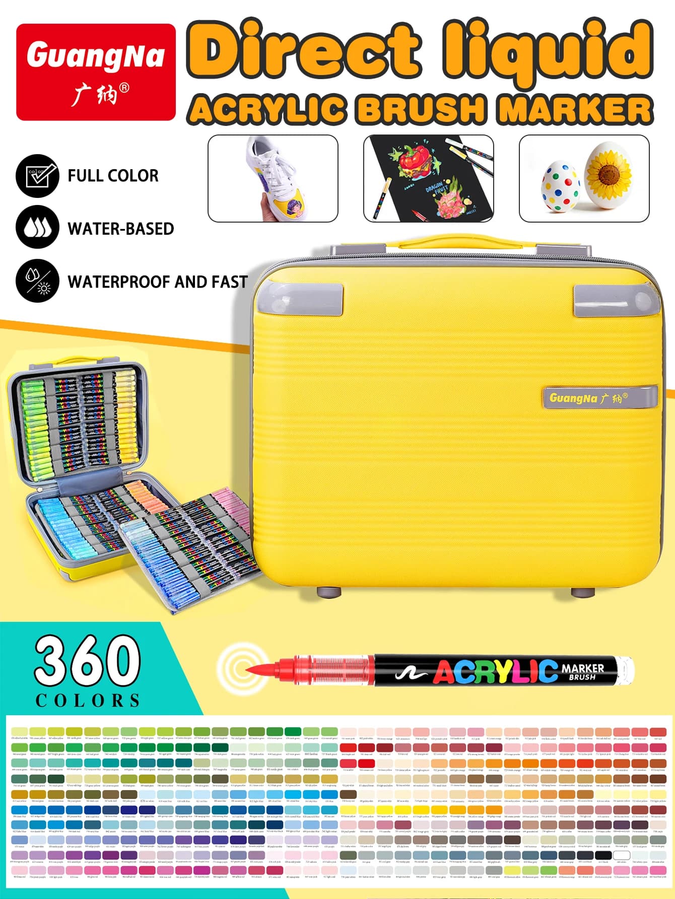 Set di Pennarelli Acrilici Guangna 360 Colori con Valigetta da Viaggio | Pennarelli Professionali per Artisti, Pittura su Tela e su Roccia