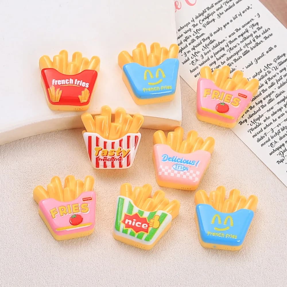 10PCS Cartoon French Fries Play Food Mixed Resin Charms DIY Craft Supplies Flatback for Hair Clip Phone Case