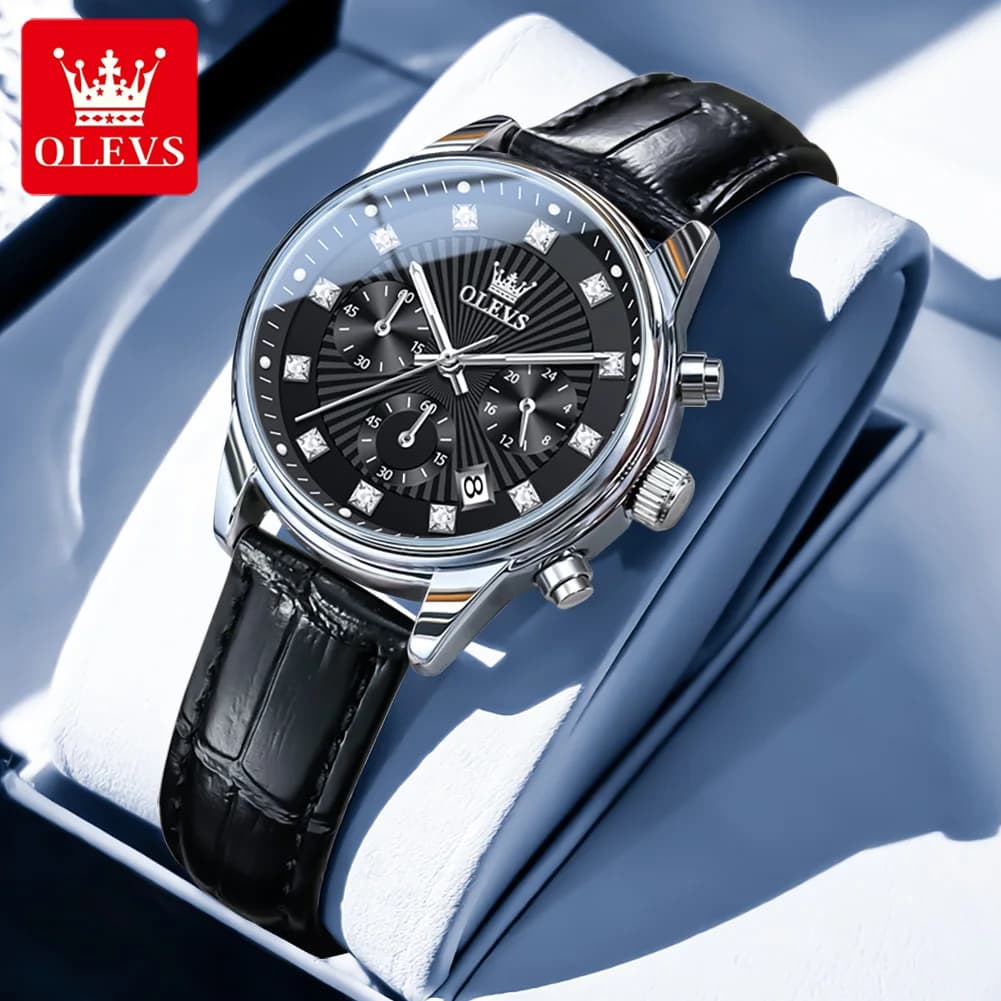OLEVS Orologio al quarzo originale di marca di lusso per donna Cronografo in pelle moda con scala di diamanti Orologi da polso da donna impermeabili 3669