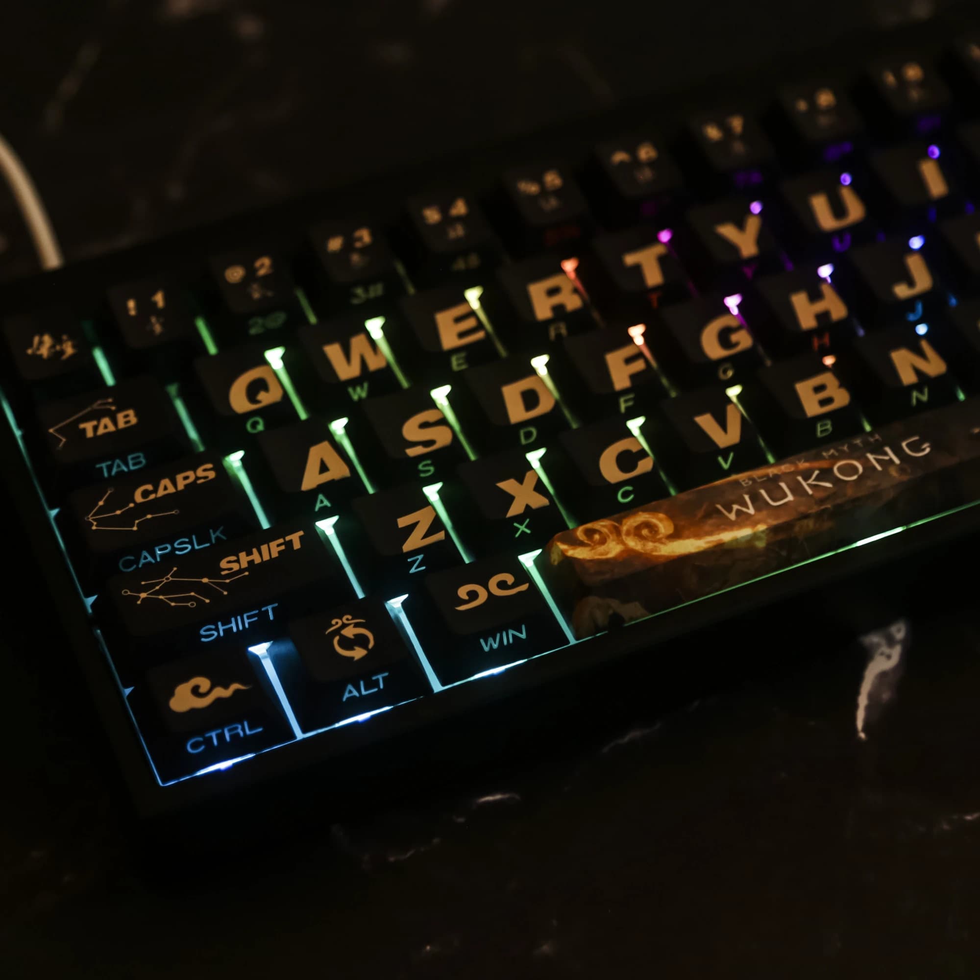 Black Wyth Wukong Keycaps PBT Cherry Profile Backlight Contour Side Print Keycaps For mechanical keyboard Game Peripherals