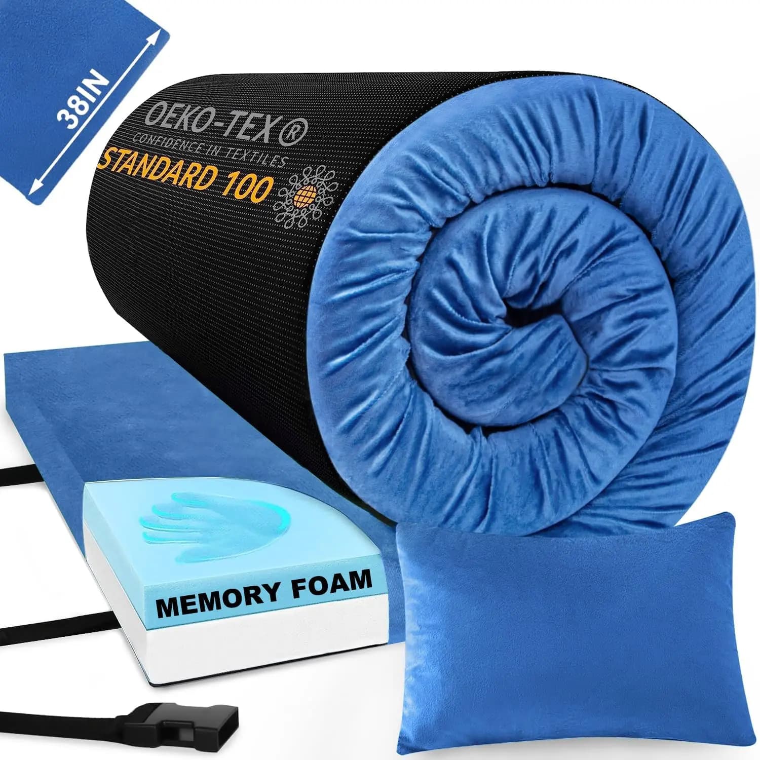 Materassino da campeggio in memory foam spesso 3 pollici, materasso portatile arrotolabile per auto, tenda e viaggi