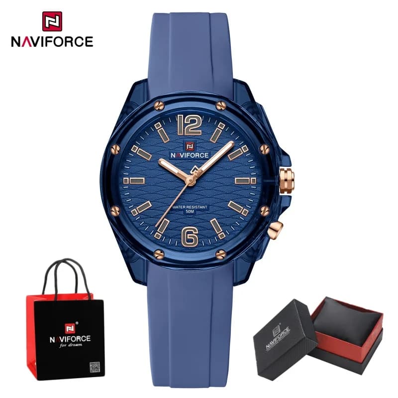 NAVIFORCE Orologio al Quarzo da Donna, Nuovo Design alla Moda, Impermeabile 30M, Cinturino in Silicone, Elegante Orologio da Polso da Donna, Confezione Regalo per Donna 6103