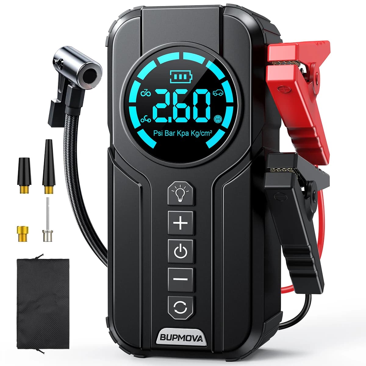 BSMOOM Emergency Starter Air Compressor for Car with Power Bank 150PSI Air Pump Emergency Booster for Car Battery with LED Light