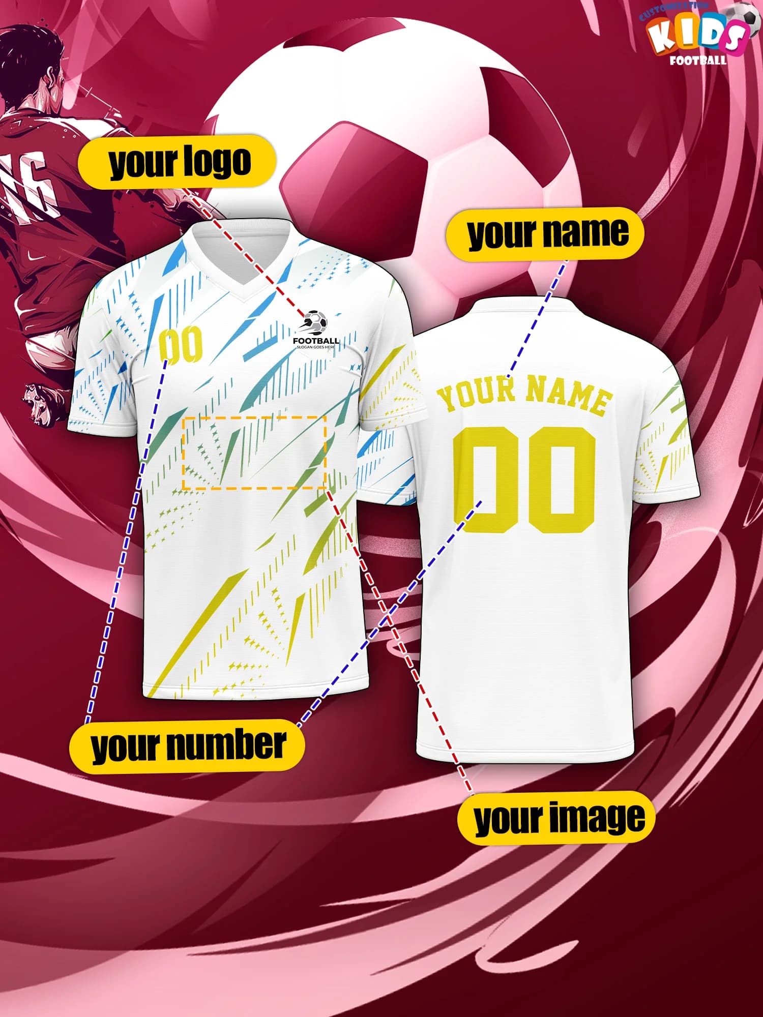 Maglia Sportiva Personalizzata per Bambini 2026 con Nome e Numero, Collo a V, Asciugatura Rapida, Elegante, Tecnologia a Sublimazione Termica, Abbigliamento Casual