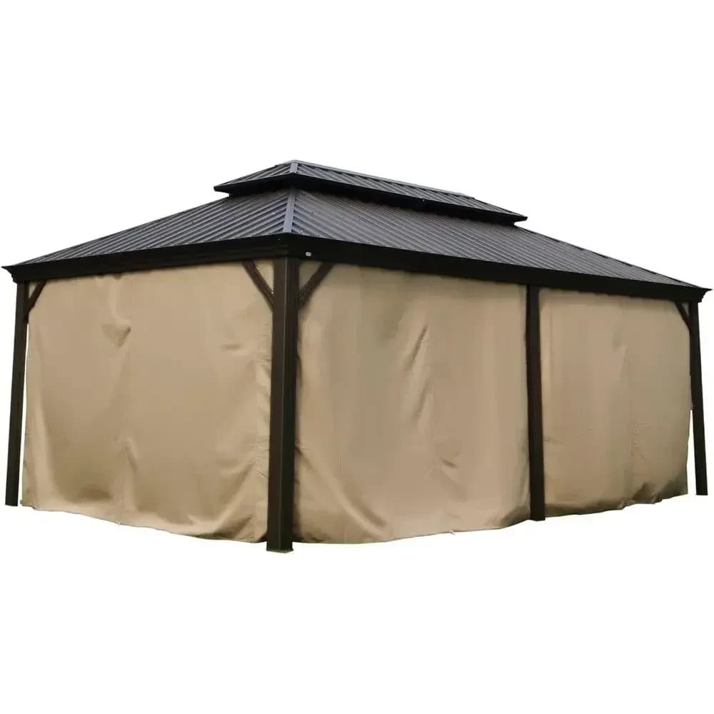 12' x 20' Outdoor Gazebo Privacy Curtain, Waterproof Patio Curtain with Center-Zip Design, Brown