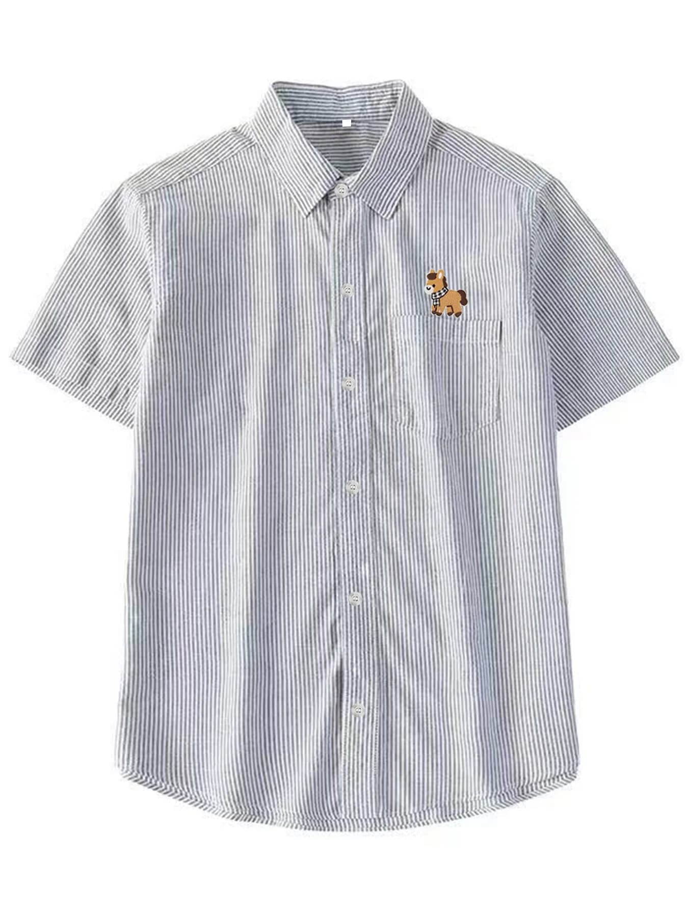 Men's Summer Shirt in Sleeves Court with White and Black Square Print and Pony Pattern, New Versatile Casual Shirt and Trendy for Open Activity