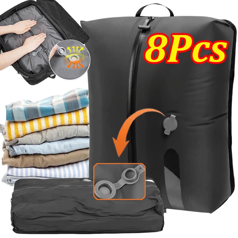 1-8 pezzi sacchetto sottovuoto per sacchetti di compressione sottovuoto da viaggio sacchetto sottovuoto riutilizzabile con striscia trasparente salvaspazio per bagagli