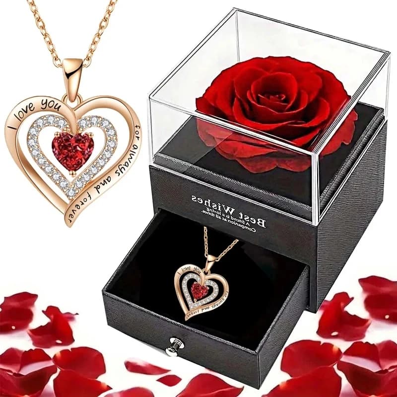 Collane con ciondolo in zircone rosso di lusso con confezione regalo di fiori di rosa per le donne della fidanzata Ti amo Regali 2025 Gioielli da sposa alla moda