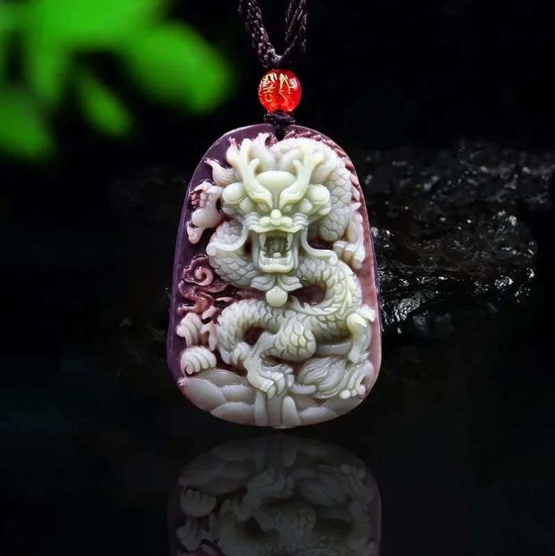 Abito viola Collana con ciondolo drago di giada Gioielli cinesi Pietra preziosa naturale fortunata Moda con fascino intagliato Uomo Donna Amuleto