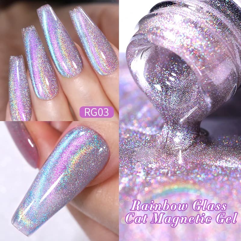 BORN PRETTY 10ml Magnetic gel for cats in rainbow glass Double sparkling light Semipermanent magnetic gel Soak Off UV nail polish
