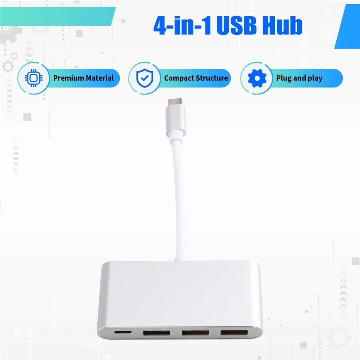 Hub USB C 4 in 1 Alimentazione USB 3.0 per adattatore HUB USB 3.0 USB stabile cromato