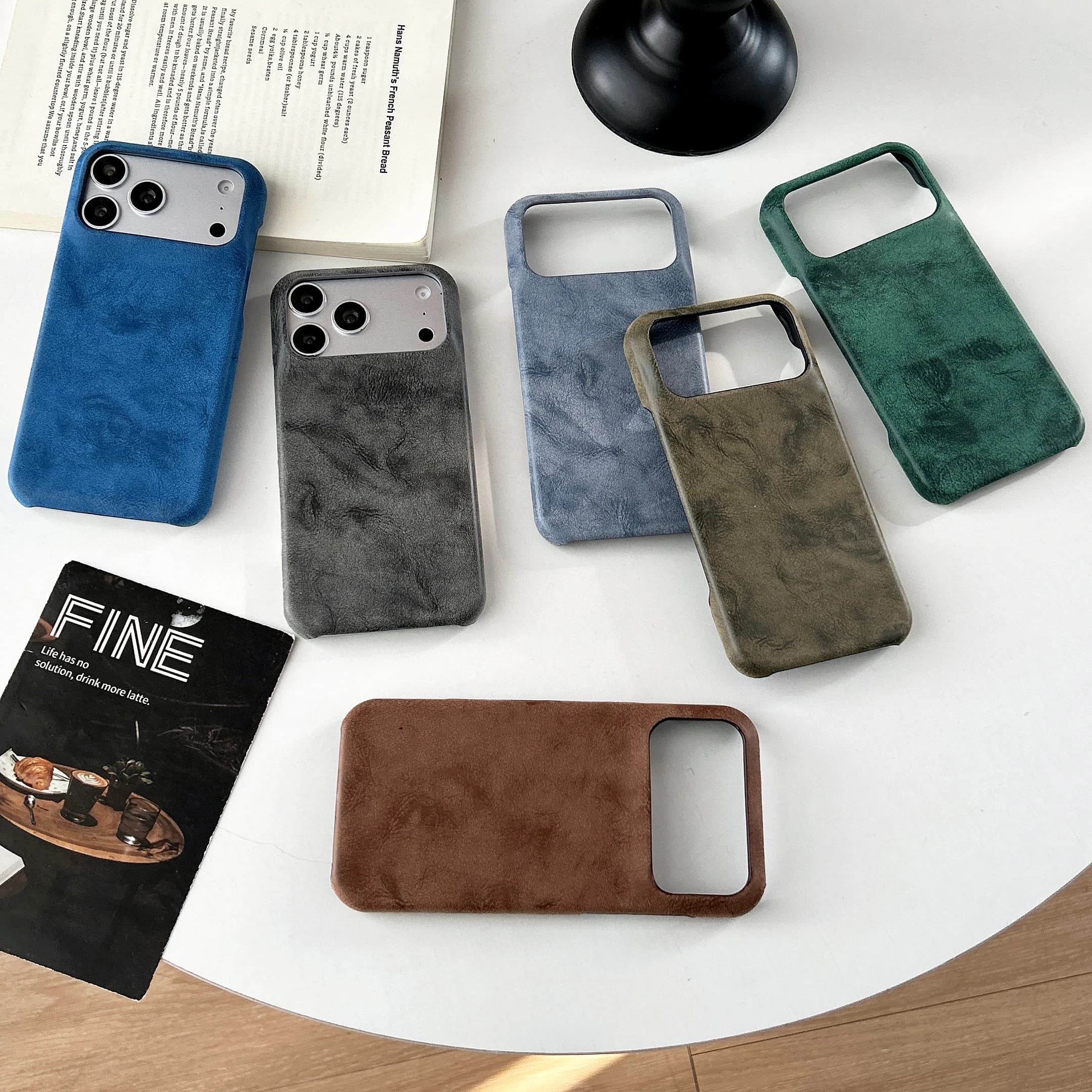 Protective Protective Case Vintage Multicolor Minimalist with Eco-leather Texture for iPhone 17 16 15 14 Pro Max