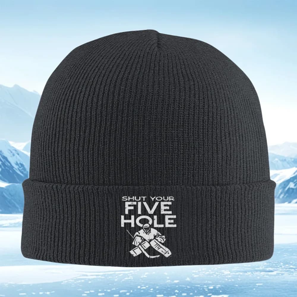 New Hockey player lettering five hole,action graphic Men Women Unisex Knitted Hat Beanie Pullover Cap Winter Thermal Warm Christ
