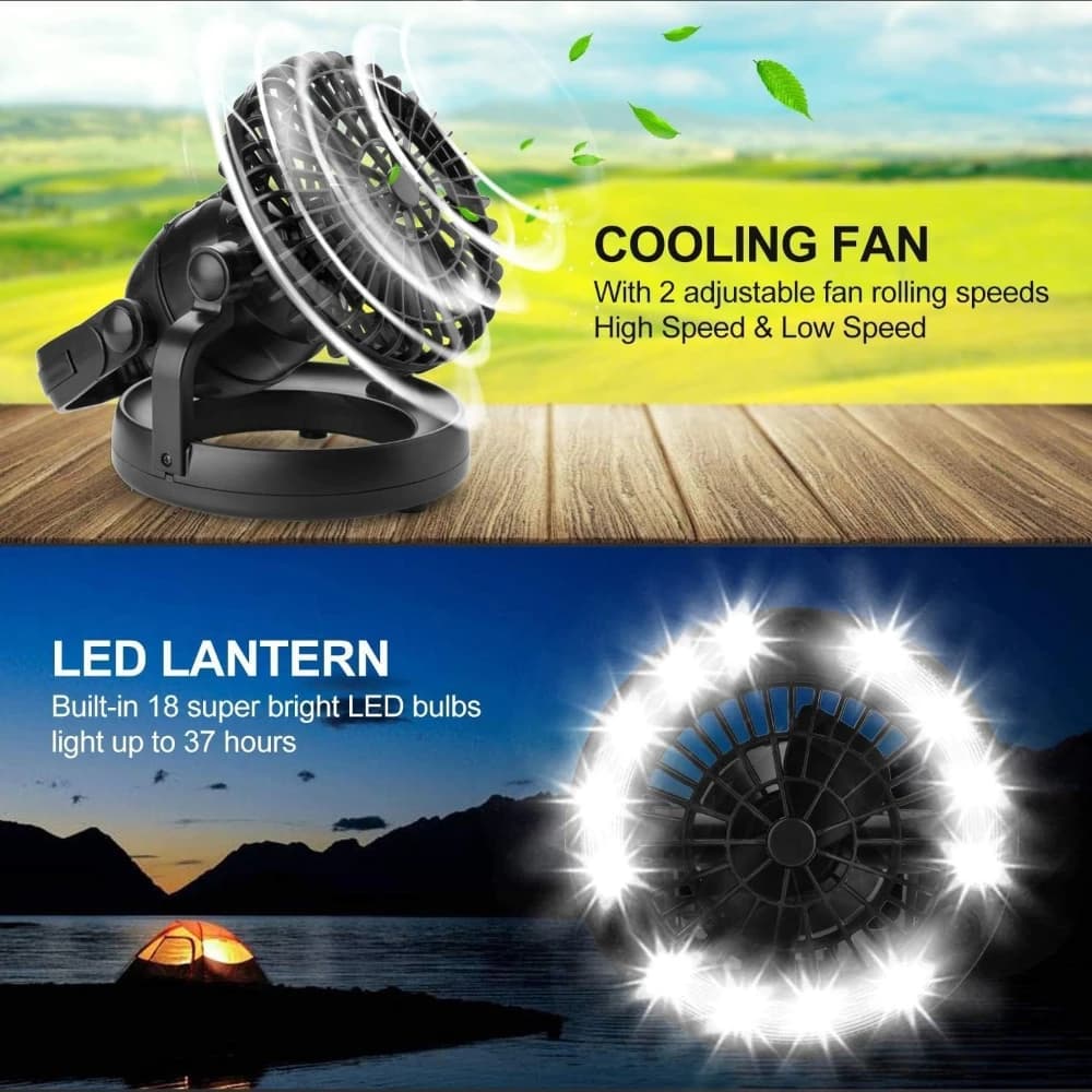 Camping Portable Fan with Light, Battery Powered, Tent Lighting, Foldable and Suitable for Home Use