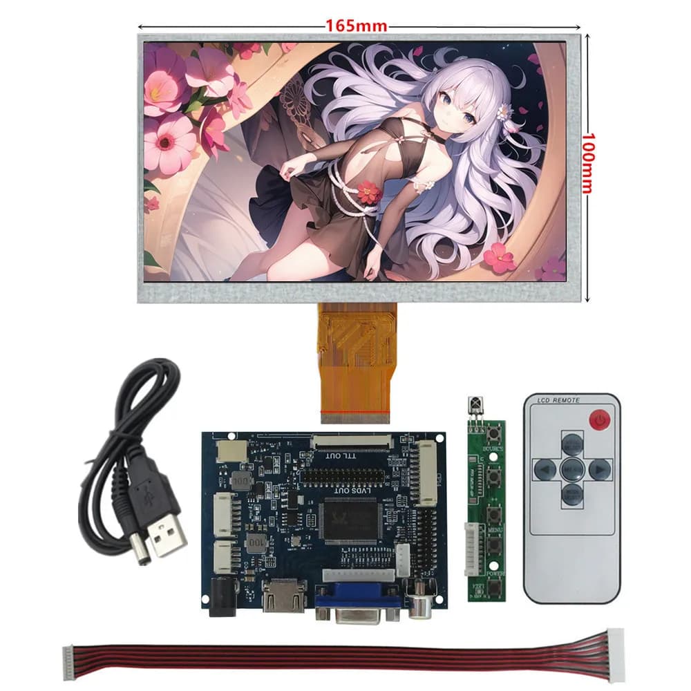 Portable DIY-to-te monitor with 7 inch IPS screen 16:9 1024x600, HDMI/VGA/AV controller for Raspberry Pi PC, compatible with rear camera (retromarcia)