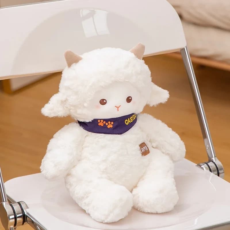 Super Cute Cartoon Sitting Lamb Plush Toys Soft Fluffy Baby Sheep Plush Doll Wearing Scarf Lovely Gentle Appease Doll To Kids