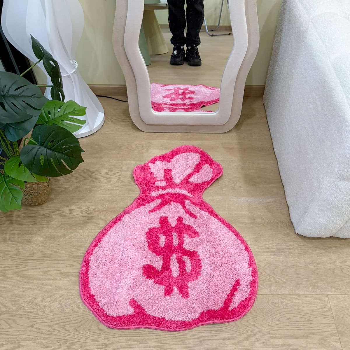 Tappeto con borsa rosa Tappeto trapuntato morbido per bagno Antiscivolo Assorbe acqua Peluche fatto a mano Galleggiante Camera da letto Cucina Tappeto per WC