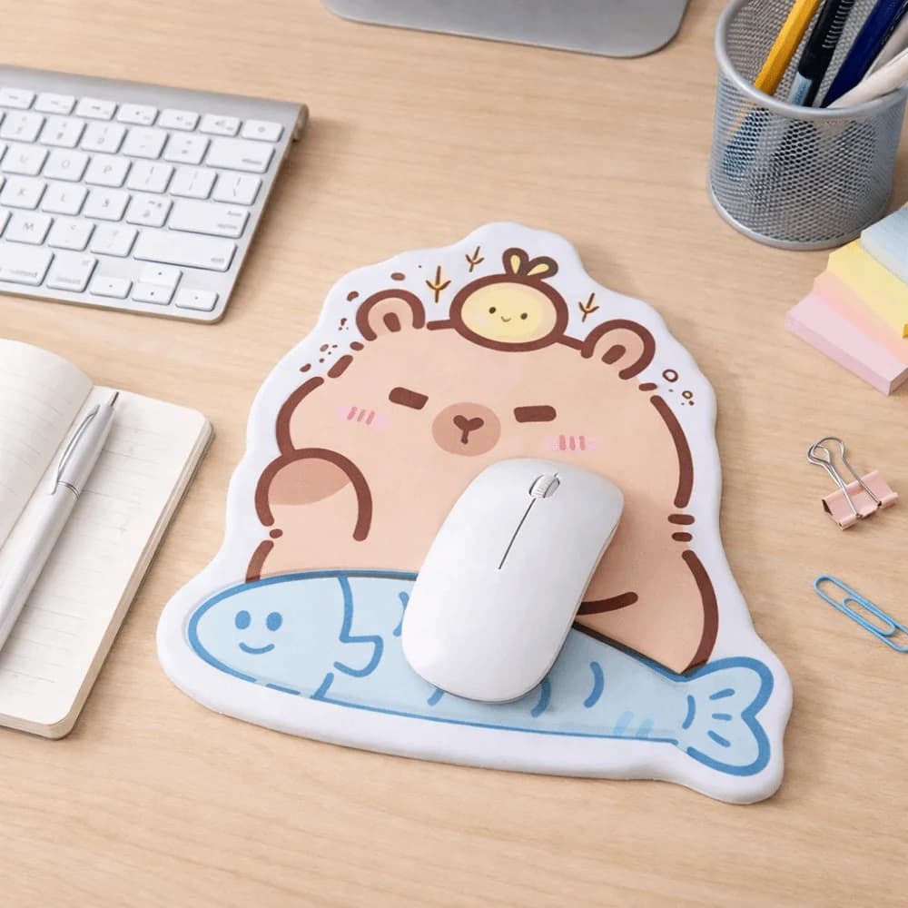 Tappetino per Mouse Creativo con Stampa di Capibara, Morbido e Carino, con Supporto per Polso Antiscivolo