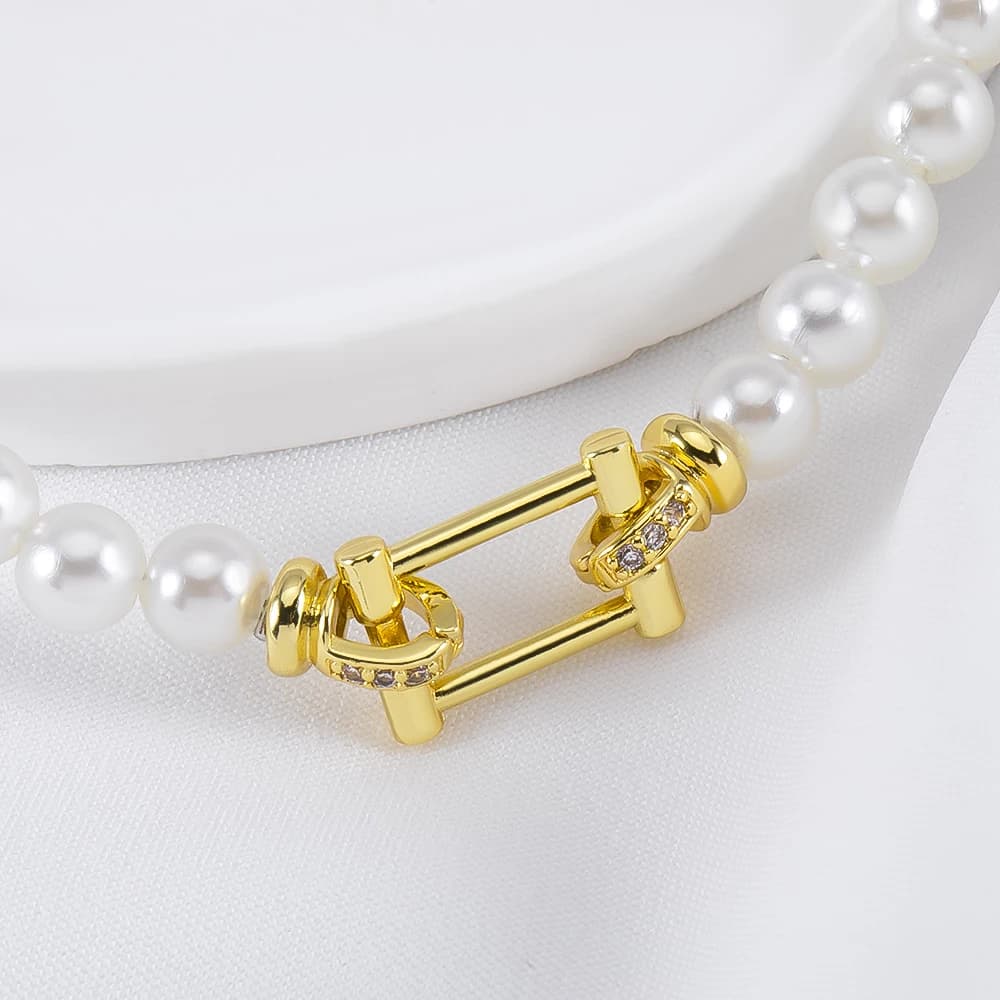 14K Gold Plated Brass Rectangular Scratch Closures with Pearls, Jewel Connectors, Scatto closures for Fai-da-te Creation of Bracelets and Necklaces