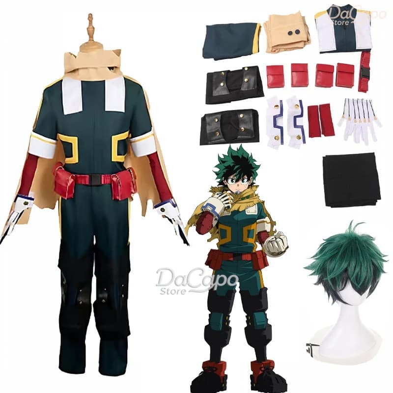 Anime Midoriya Izuku Cosplay My HeroDeku Green Uniforms Shawl Wig Academia Adults Size Uniform Prop Party Outfit for Men
