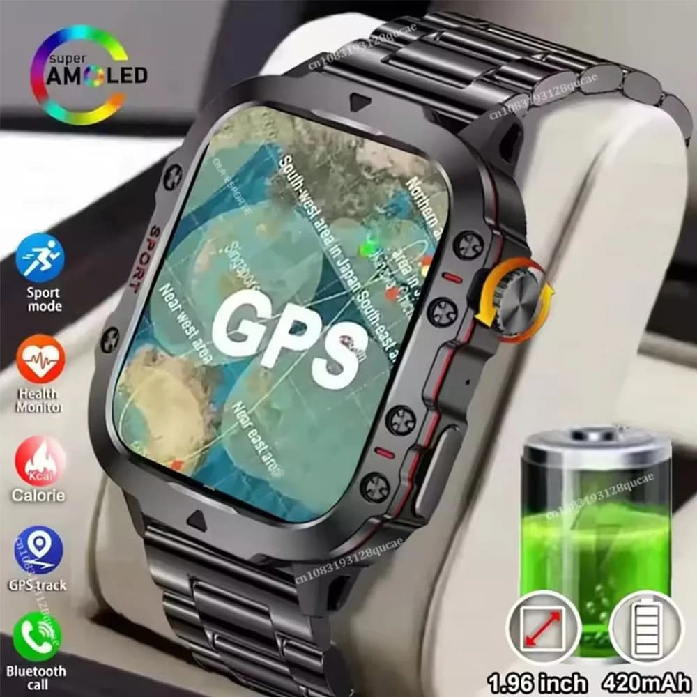 Smartwatch Robusto per Sport Militari all'Aperto, Monitoraggio della Salute, Assistente Vocale, Chiamate Bluetooth, Torcia LED, NUOVO 2026