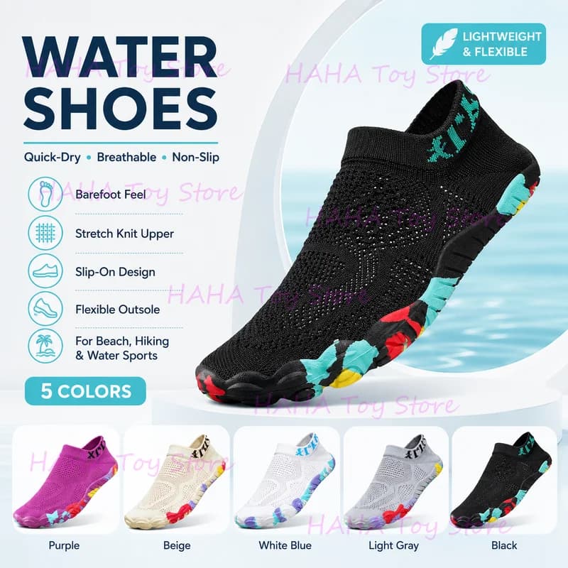 Hot Water Shoes Quick Dry Barefoot Non Slip Beach Swim Shoes Lightweight Breathable Slip On Water Sports Hiking Pool Shoes