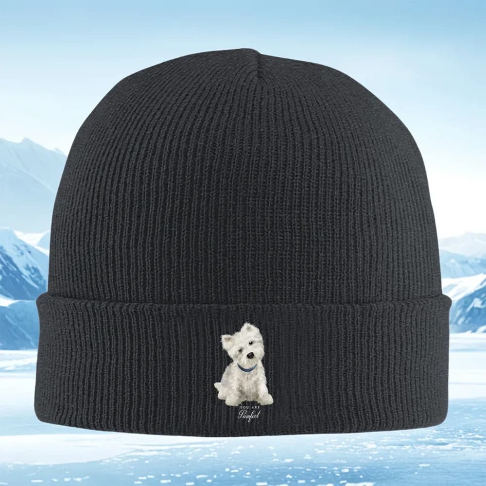 2026 Cute dog wearing blue collar. Men Women Unisex Knitted Hat Beanie Pullover Cap Winter Thermal Warm Christmas Outdoor Cyclin