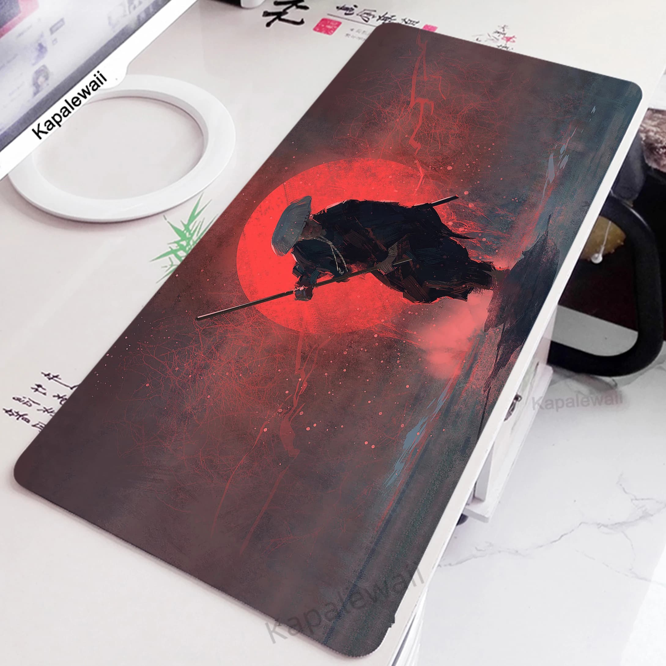 Gamer Mousepad Large Samurai Gaming Mouse Pad tastiera per Computer tappetino per Mouse con bordo di bloccaggio tappetini da gioco XXXL tappetino da scrivania 900x400mm