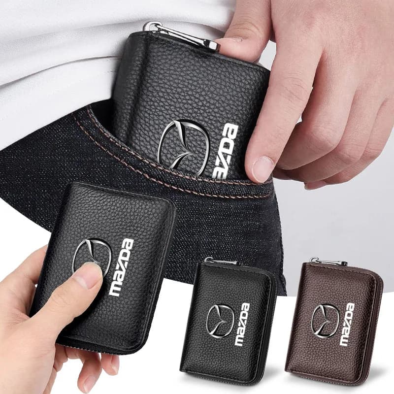 Valve Stems Card Slots Wallets PU Business Bank Credit Bus Passport ID Card Holder Cover Coin for Mazda 3 CX5 2 CX3 CX9 MX5 RX8