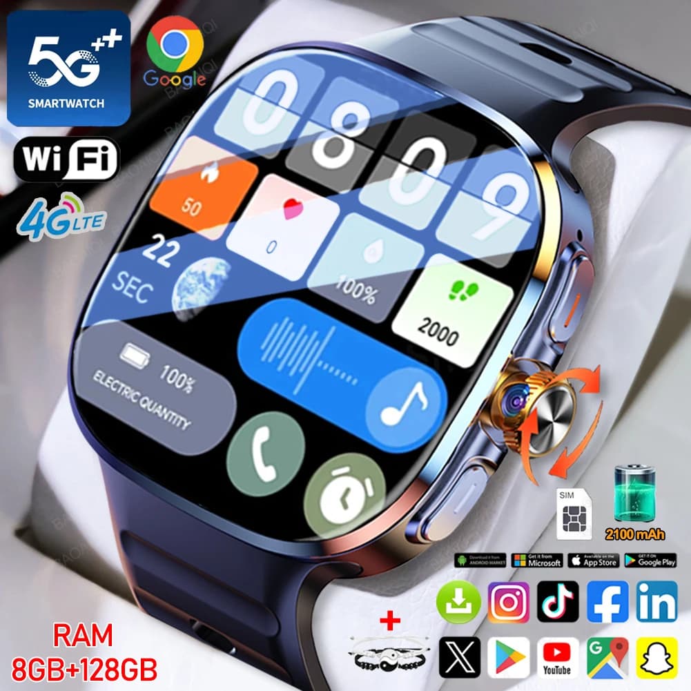 5G/4G All-Network Smart Watch AMOLED 2.4 pollici 2100mah Batteria 8GB + 128GB RAM 900W Fotocamera GPS WIFI Google APPS Scarica Smartwatch