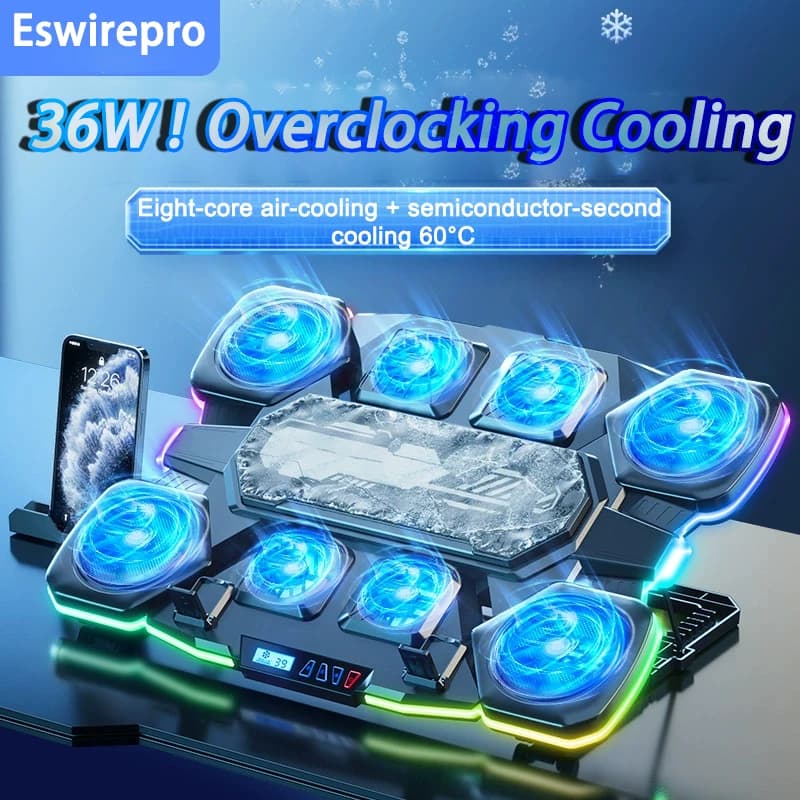 Dispositivo di raffreddamento per notebook Raffreddamento a semiconduttore Illuminazione ambientale RGB Muto Supporto di raffreddamento ad alta potenza Accessori per laptop Laptop da 12-18 pollici