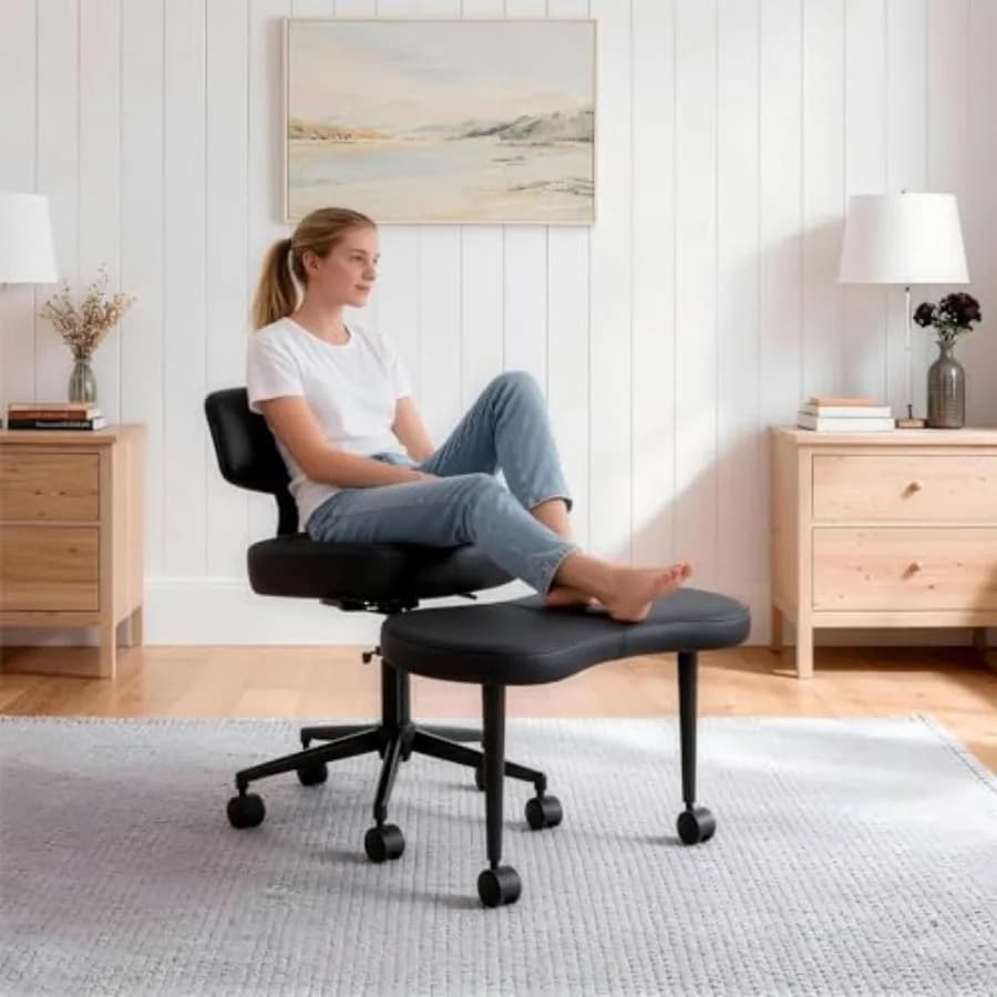 Sedia da Ufficio Ergonomica per ADHD con Poggiapiedi Girevole a 360°, Schienale Regolabile in Altezza, in Pelle PU, per Yoga e Postura a Gambe Incrociate