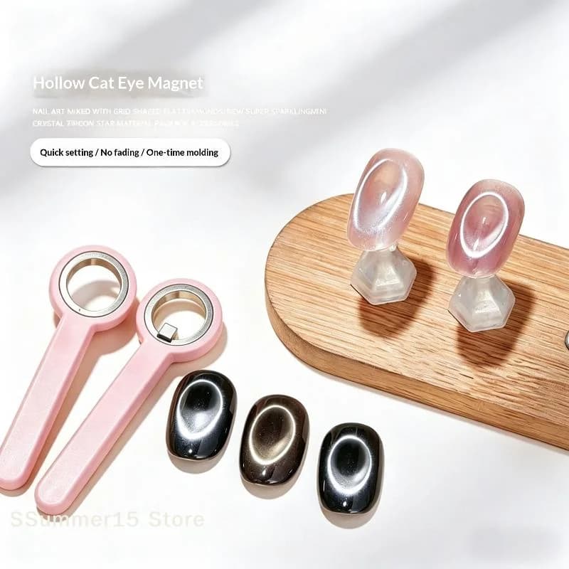 【R】Circular Cat Eye Magnet Ring With Handle Nail Tools Hollow Cat Eye Effect Strong Magnetic Ring For Gel Nail Polish DIY