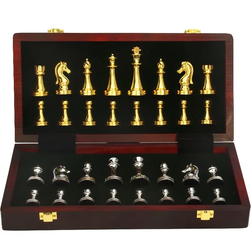 Luxury Gift Chess Set Foldable Board Weighted Metal Chess Pieces International Chess