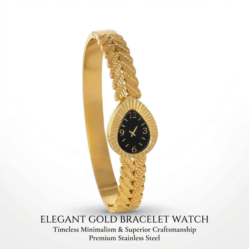 Bracciale Design Orologio Color Oro, Classico Bracciale a Foglia in Acciaio Inossidabile per Donne, Gioiello alla Moda Regalo Diametro 60mm Apribile