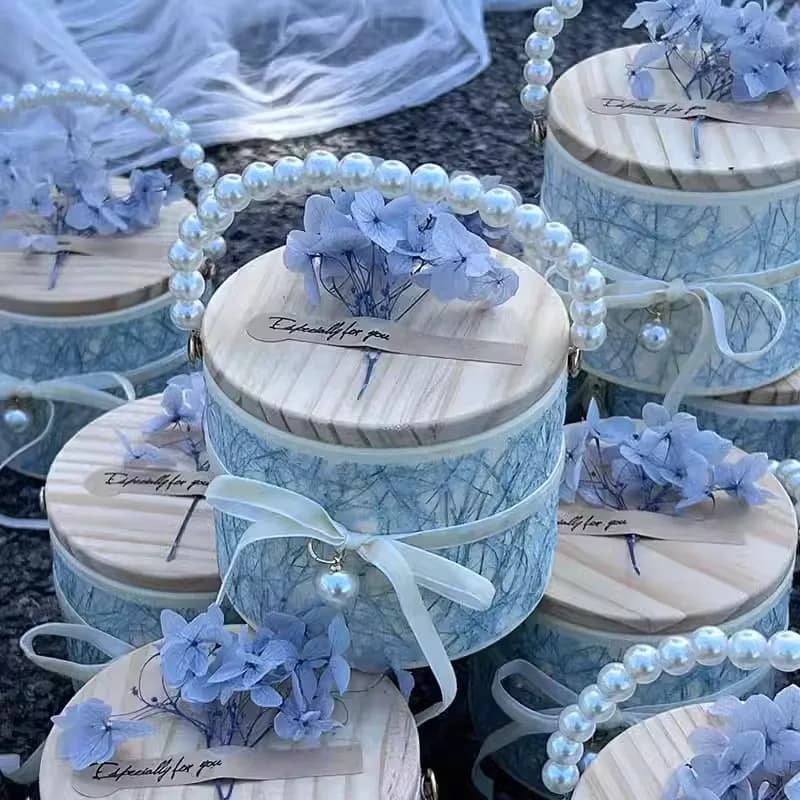 Confezione regalo portatile da 10 pezzi con perle, scatola di caramelle per matrimoni con manici, forniture per feste per baby shower all'ingrosso