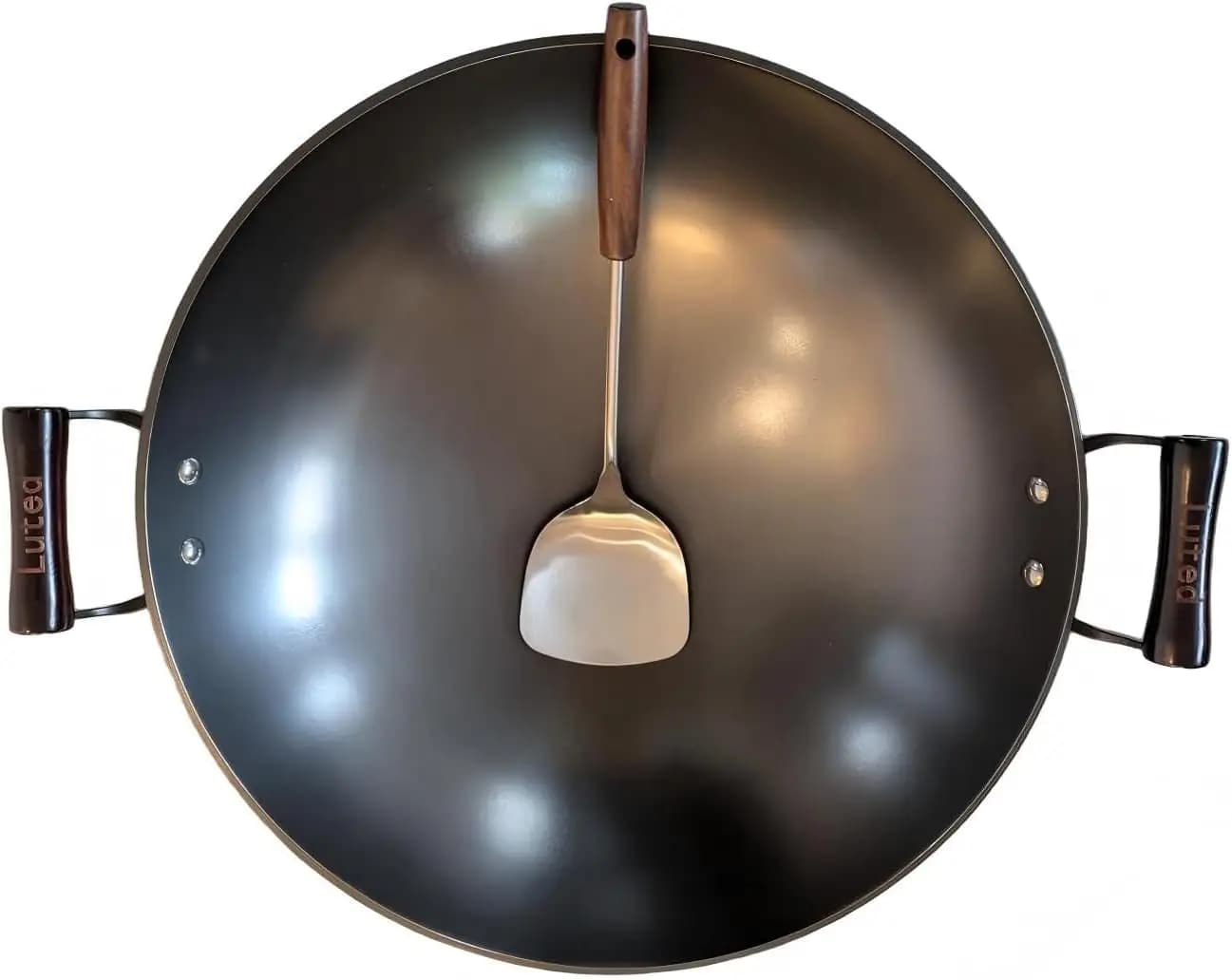 Wok in Ghisa da 18 Pollici con Fondo Rotondo Non Rivestito per Fuoco Aperto, Padella per Stir-Fry con Coperchio e Spatola, per 7-18 Persone